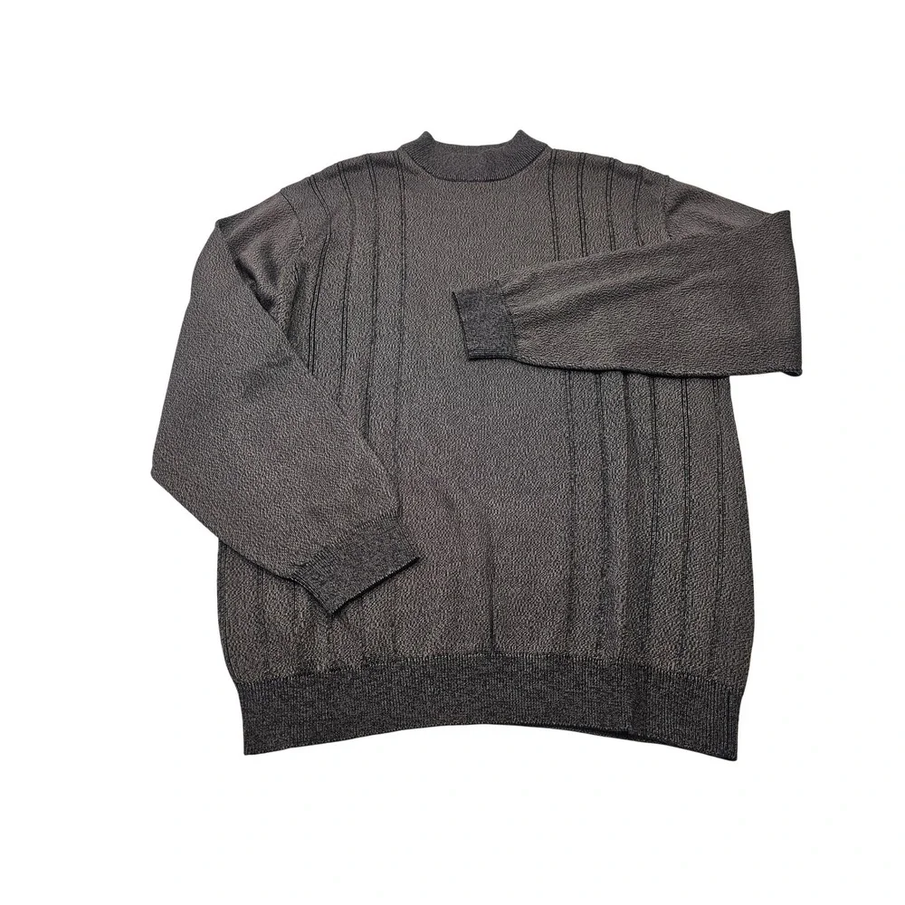 Pronto Uomo Men Mock Neck Textured Knit Sweater M Rayon Cotton‎ Dark Gray Brown